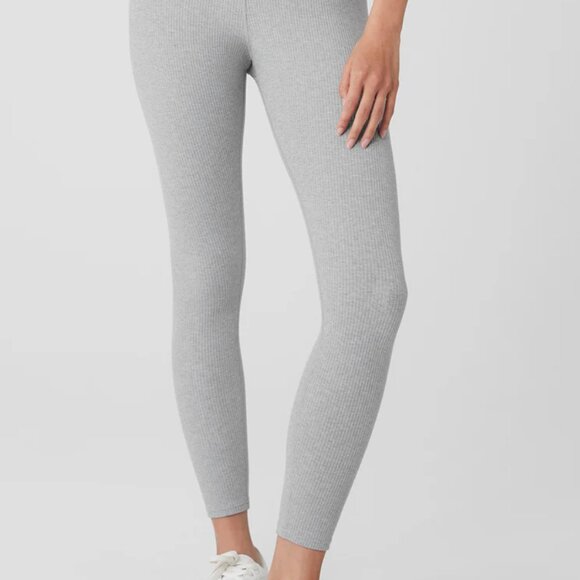 alo Yoga Ribbed High-Waist 7/8 Blissful Legging in Athletic Heather Grey Size M - Picture 10 of 10